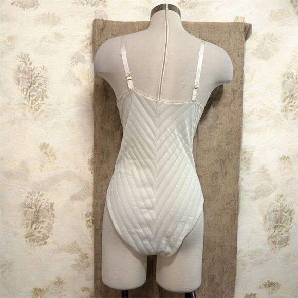 Vintage Sheer Panel Lace Lingerie Bodysuit V Neck Small Medium Stripe - Picture 3 of 7